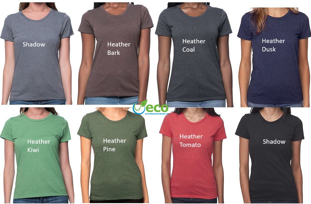 Womens colors cotton recycled water bottle tee shirt branded USA Made