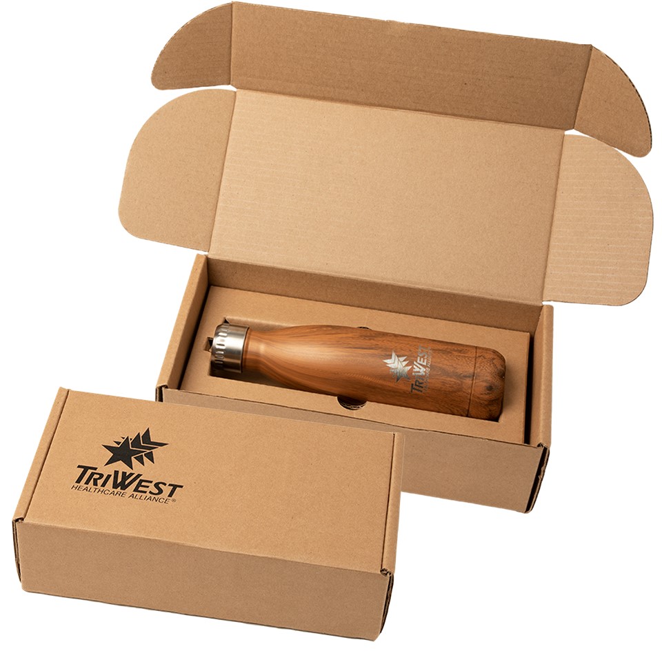Woodgrain Stainless Steel Water Bottle in Custom Gift Box