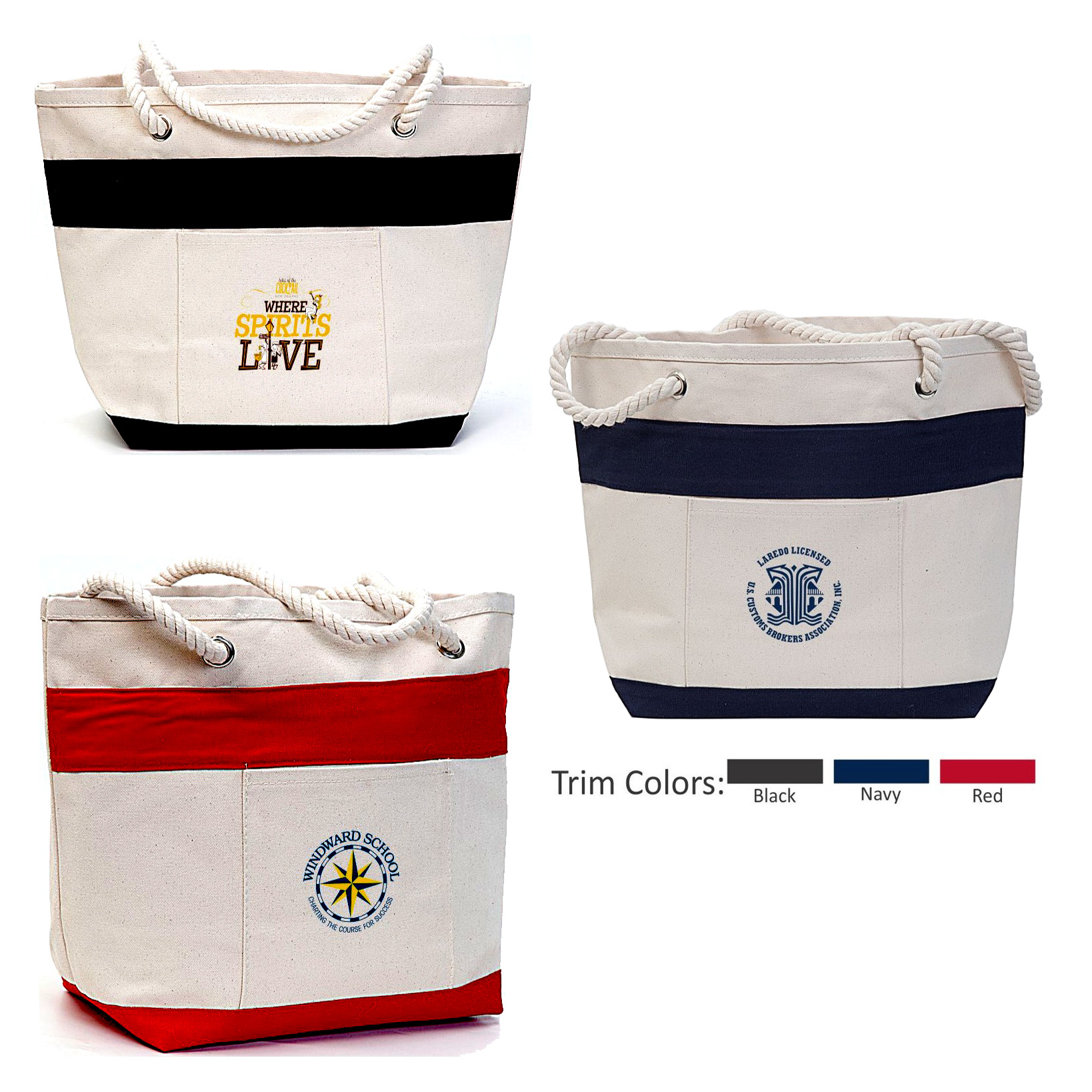 Cotton Canvas Striped Boat Tote | Recycled | 16 oz | 18x13x7
