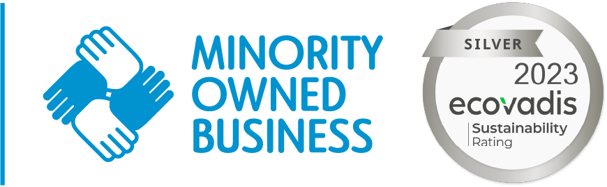 minority owned business text and ecovadis silver icon